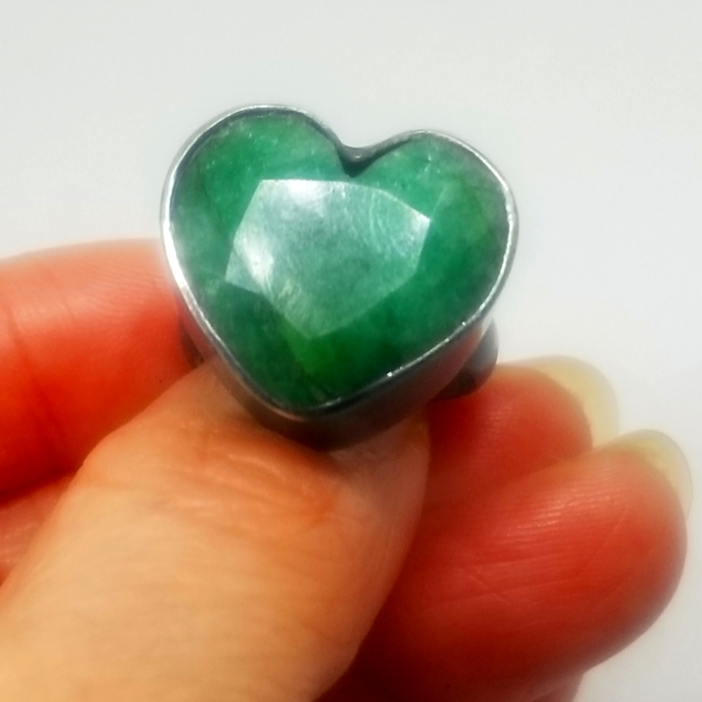 Genuine Emerald Heart Ring Sterling Sz. 5